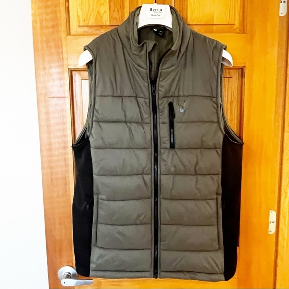 Spyder Men's Level Up Puffer Vest Sz L Insulated Olive Green Full Zip Packable - Picture 1 of 7